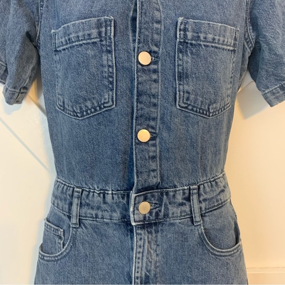 DL1961 Hannah Denim Straight Leg Button Front Short Sleeve Long Jumpsuit Sz XS - Picture 5 of 10